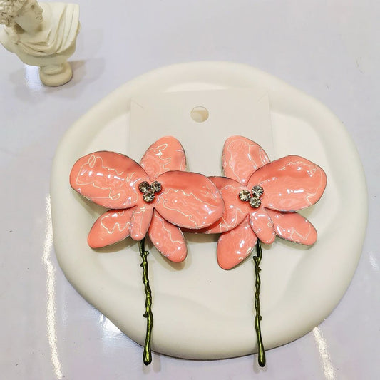 French Vintage Large Floral Brushed Metal Earrings