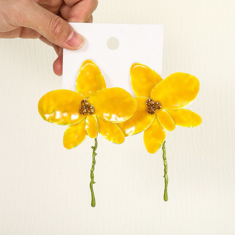 French Vintage Large Floral Brushed Metal Earrings