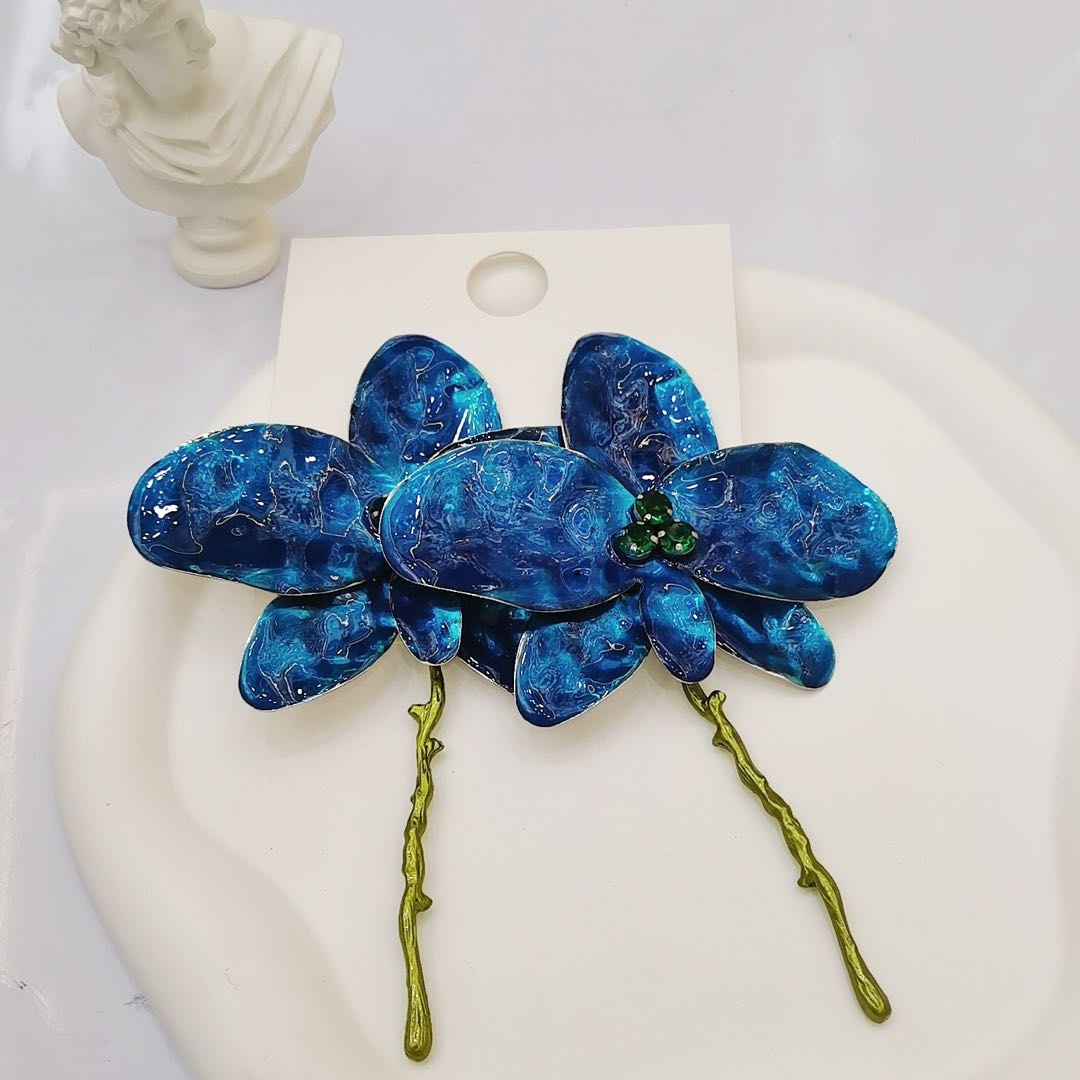 French Vintage Large Floral Brushed Metal Earrings