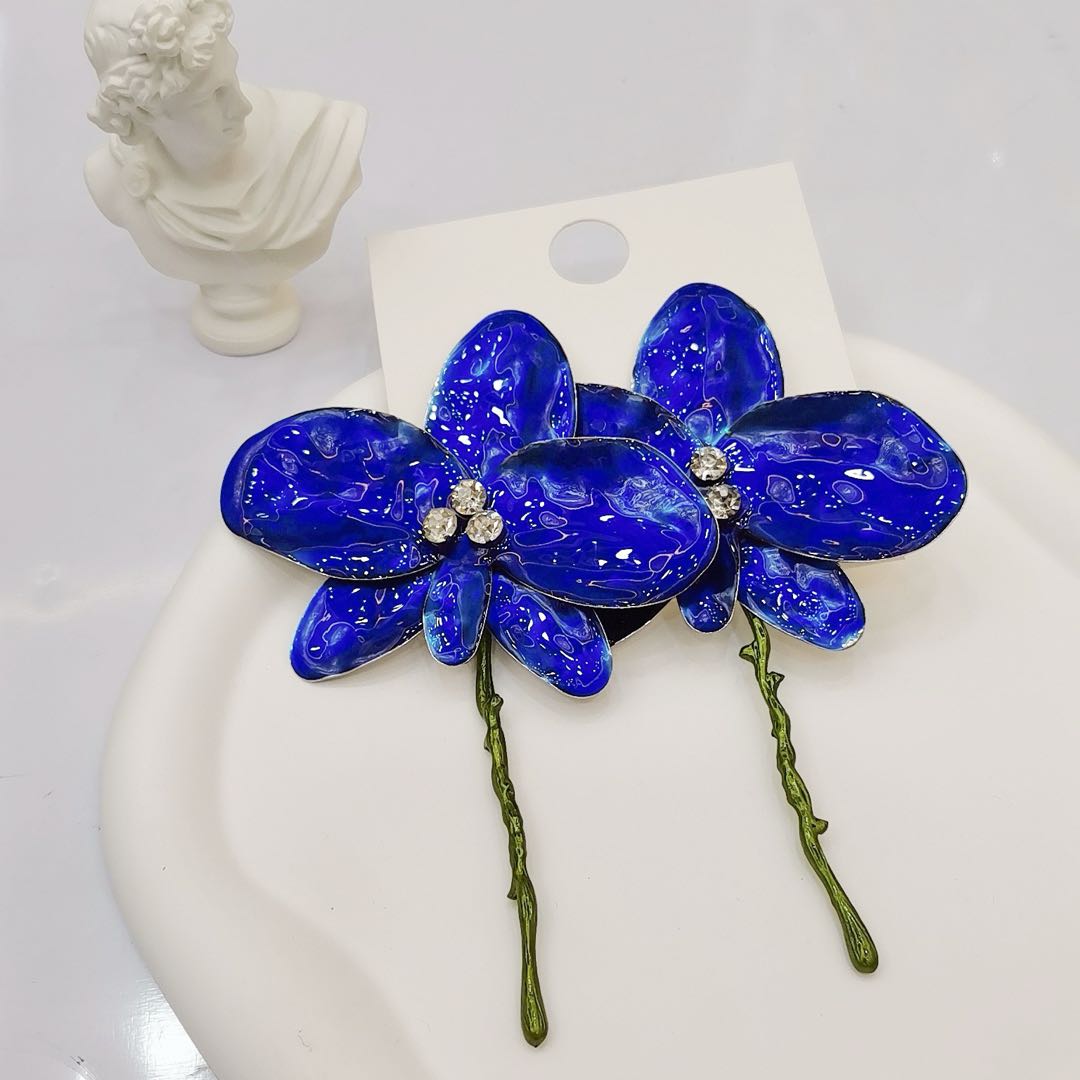French Vintage Large Floral Brushed Metal Earrings