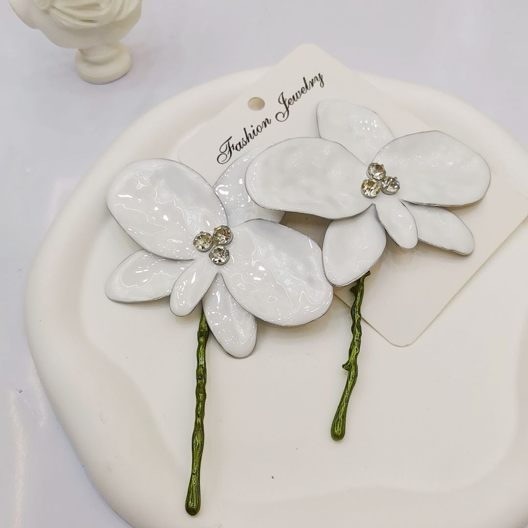 French Vintage Large Floral Brushed Metal Earrings