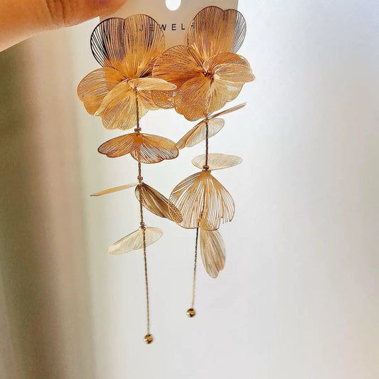 Gold Ginkgo Leaf Tassel Earrings