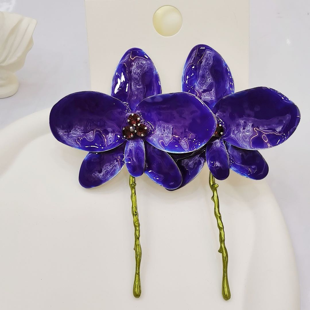 French Vintage Large Floral Brushed Metal Earrings